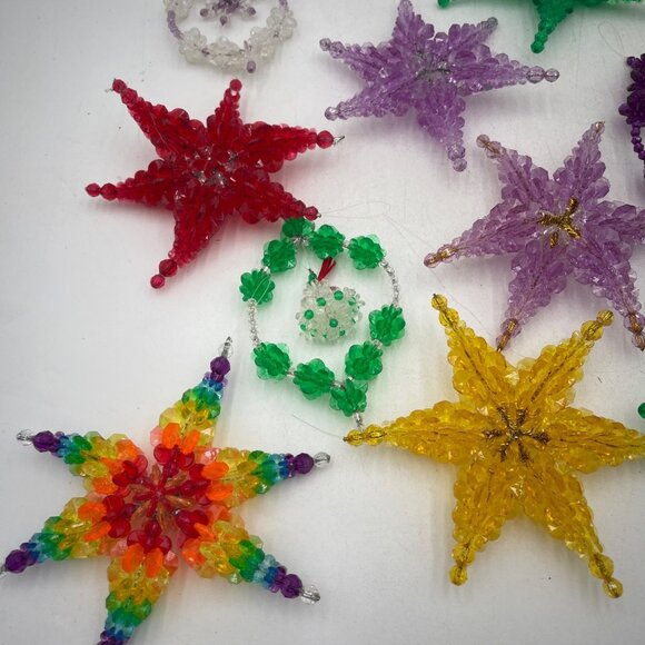 Handcrafted Beaded Christmas Star Ornaments & Holiday Decorations Multicolor Des - Picture 2 of 5